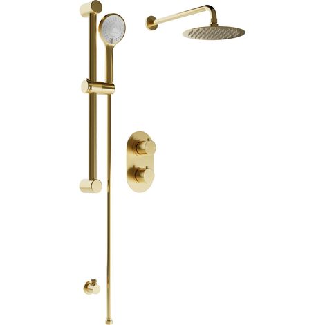 Signature Impact Thermostatic Dual Concealed Mixer Shower with Shower Kit + Fixed Shower Head - Brushed Brass