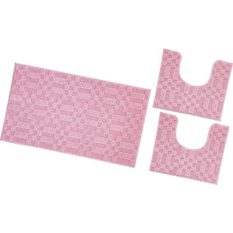 Tappeto Bagno 3D Morbido Assorbente Antiscivolo Lavabile Scendiletto Camera Set 3 Pezzi - Rosa