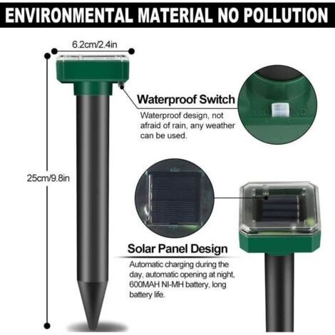4er-Pack intelligente Ultraschall-Solar-Maulwurfsabwehrgeräte, Solar-Maulwurfsabwehrgeräte für den Außenbereich, solarbetriebene Maulwurfsabwehrgeräte (1/5)
