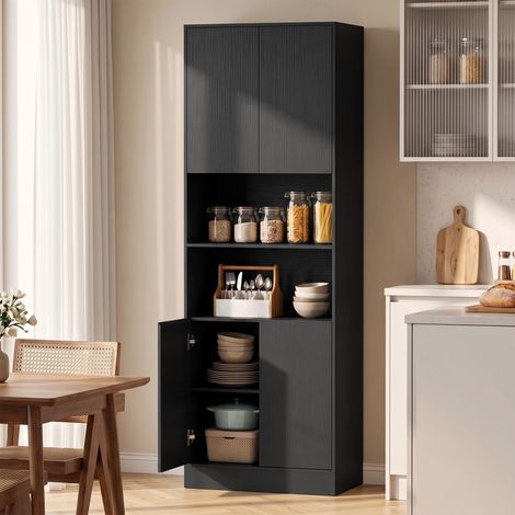 Buffet Haut Cuisine Armoire de Cuisine 4 Portes 60x30x170cm Noir (1/5)