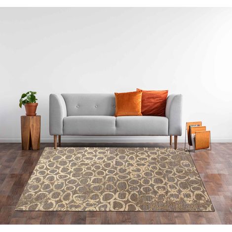 Tappeto Arredo Moderno Morbido in Ciniglia Ingresso Antiscivolo Prodotto Italiano Soggiorno Camera Salotto Disegni Piazzati Cotone Varie Misure Grande Esopo Fango - 65x115 cm (1/5)