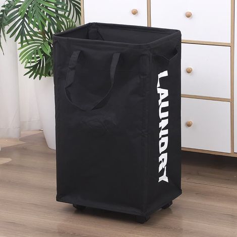 Wäschekorb mit Rollen – 48/75 l Wäschekorb mit herausnehmbarem Wäschesack, Schwarz (1/5)