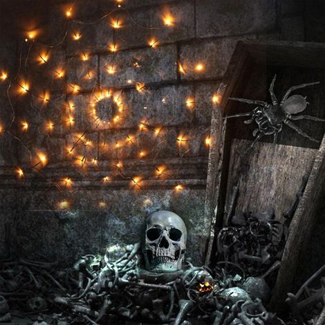 Toile d'araignée lumineuse Halloween - Décoration Éclairage Extérieur pour Jardin, Fête, Maison Hantée - Intérieur et Extérieur