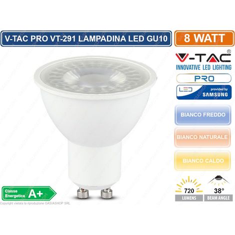 V-TAC PRO VT-291 LAMPADINA LED GU10 8W FARETTO SPOTLIGHT CHIP SAMSUNG 38° - SKU 875 / 876 / 877 - Colore Luce: Bianco Freddo (1/10)