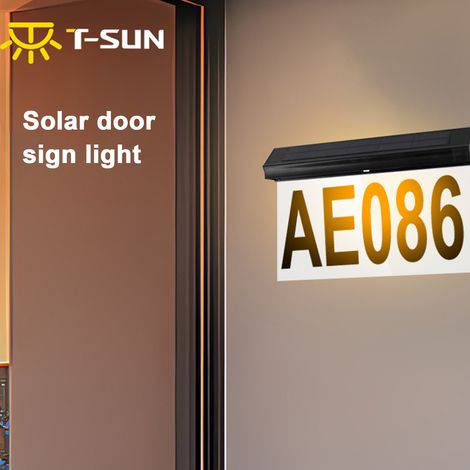 Ortviai Panneau lumineux solaire pour porte d'entrée – étanche IP65, affichage numérique avec 5 lettres + 3 chiffres, température couleur réglable (3000K-6000K)