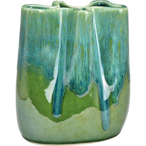 Vase en porcelaine Émaillage coulant vert 15x18x10cm