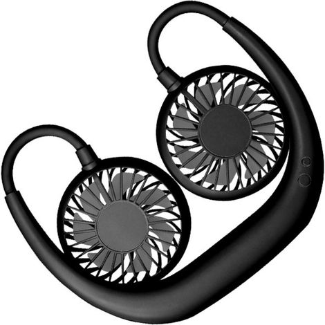 Ventilator Neck Fan Portable mains libres pour sport voyage, ventilateur cou rechargeable USB 2000mAh LED (Black) (1/2)