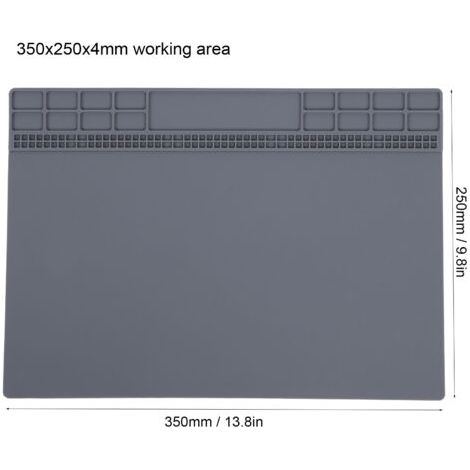 Tapis de réparation en Silicone, résistant à la chaleur, pour ordinateur, téléphone, Station de soudure, outils, 350x250x4mm, gris