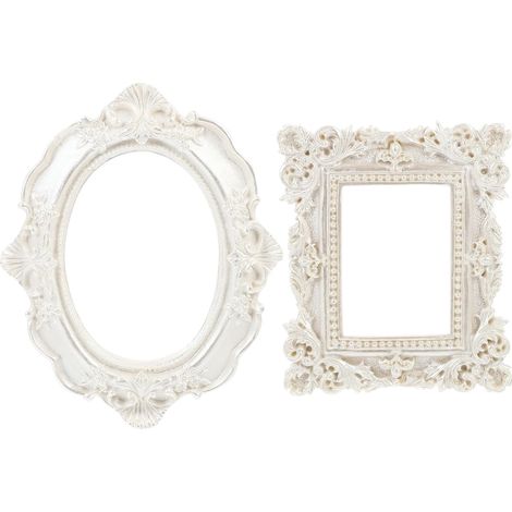 Cadres Photo Ovales et Carrés Vintage en Résine Blanche Lot de 2 Accessoires Décoratifs Finition Délicate et Élégante pour Fond Photo la Maison (1/5)