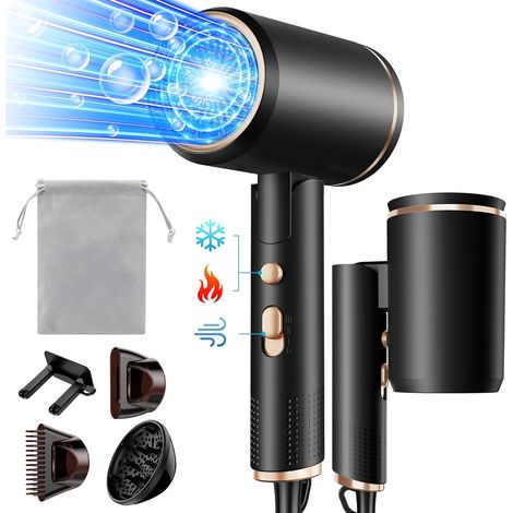 Sèche-cheveux ionique pliable 2400 W, sèche-cheveux de voyage professionnel avec bouton chaud/froid, sèche-cheveux de salon à moteur AC avec diffuseur