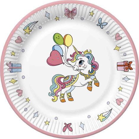 Piatti di compleanno a tema unicorno, 18 cm, confezione da 8 pezzi.