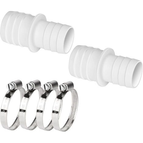 Lot de 2 raccords de tuyau en plastique de 32 mm à 38 mm de diamètre avec clip, adaptateur de tuyau de piscine, double extrémité de tuyau (1/4)