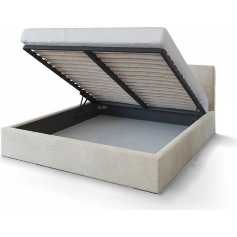 Lit coffre Vegas 140 x 190 cm avec sommier à lattes relevable Beige (1/5)