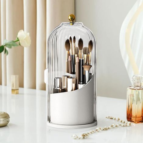 organizer girevole a 360°, porta spazzolino, coperchio scorrevole, contenitore per trucchi, bagno (1/5)