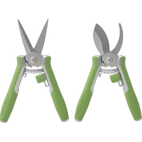 Set di 2 cesoie da giardinaggio con forbici da potatura e forbici per fiori, blocco di sicurezza, antiossidante, verde (1/5)