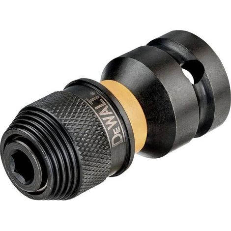 Adaptateur pour clé à chocs DT7508 : passage d’un carré de 1/2 pouce à une clé hexagonale de 1/4 pouce – Jaune/Noir
