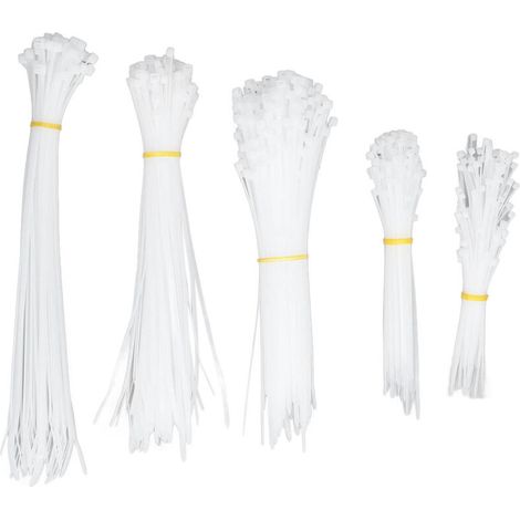 Lot de 550 attaches autobloquantes en nylon blanc pour câbles électriques, utilisables en intérieur et en extérieur. (1/5)
