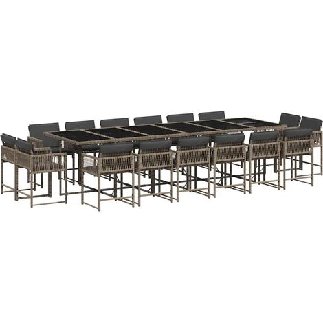 Maison Exclusive - 17-tlg. Garten-Essgruppe mit Kissen Grau Poly