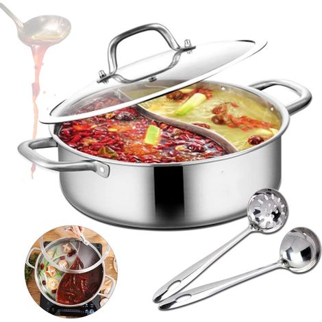 Marmite de 32 cm en acier inoxydable 304 avec couvercle en verre Hot Pot Shabu Shabu Cadeau idéal pour les anniversaires et les célébrations (1/5)
