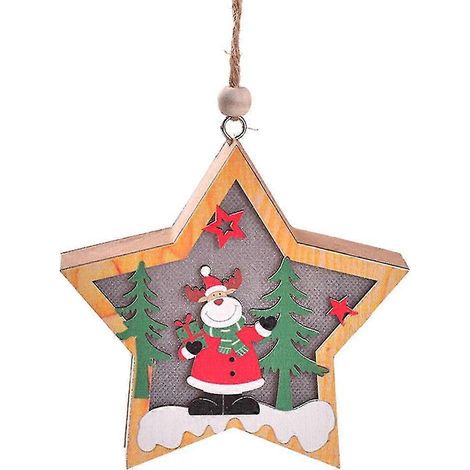 Adorno navideño de madera colgante con luz, ideal para decorar el árbol de Navidad. (1/5)