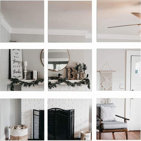Pegatinas de espejo para pared, pegatinas decorativas cuadradas de acrílico plateadas, extraíbles, para decorar el hogar, la sala de estar y el dormitorio. (1/5)