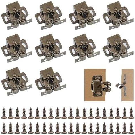 Loqueteaux de Meuble 10 Pièces Fermeture Porte Placard, Placard Double Rouleau pour Argent Bronze Antique - (1/5)