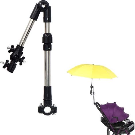 Porte-parapluie universel - Extensible et pliable - Fixation pour parasol compatible avec fauteuil roulant et scooter électrique - Noir - 30-45 cm (1/5)