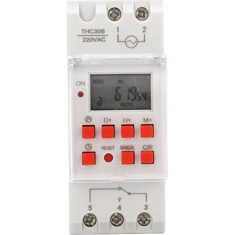 Programmateur numérique pour chauffe-eau électrique 30 A – Tension 220 V – Minuterie 1 seconde – Écran LCD – Installation rail 35 mm (1/5)