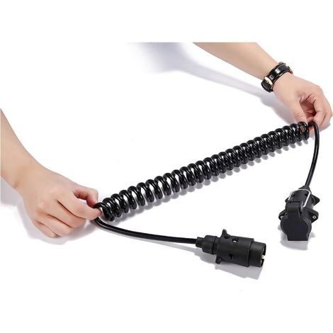 Rallonge Prise Remorque 7 Broches avec prise male femelle,12V Rallonge Spirale Câble Remorque Connecteur,câble PRISE ATTELAGE de Remorque 7 broches Câble d'extension 2.6m(SKC02MF) (1/5)