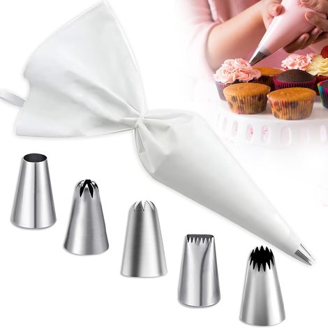 6 Kit Poche a Douille Reutilisable,Kit de Pâtisserie pour la Décoration de Gâteaux,Poches à Douille et Douilles,Poches à Douille Professionnelles,pour Décoration de Gâteaux (1/5)