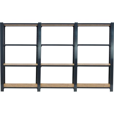 OFFICLICK Étagère 4 étagères en métal sans vis (150x240x30cm) ANTHRACITE ET OSB (1/5)