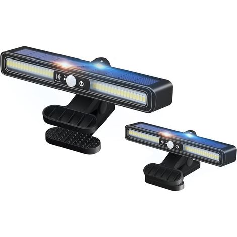 Lot de 2 Lampes Solaires Extérieur à Clipser avec Détecteur de Mouvement, 3 Modes d'éclairage Lampe Solaire Exterieur Étanche Projecteur Solaire Extérieur pour Jardin Clôture (Lumiere Chaude)