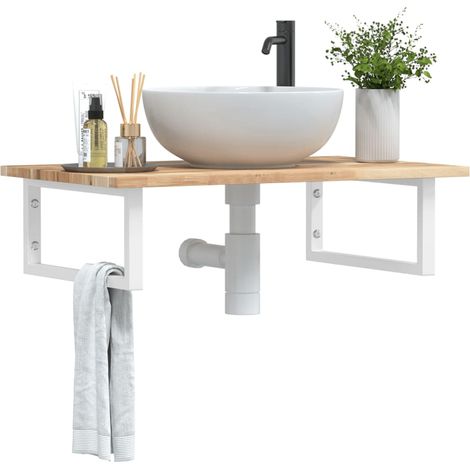 Estante de lavabo de pared acero y madera maciza de acacia