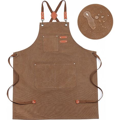 Tablier en toile, tablier de travail pour hommes et femmes, tablier de chef avec bretelles réglables et 3 poches, convient (1/3)