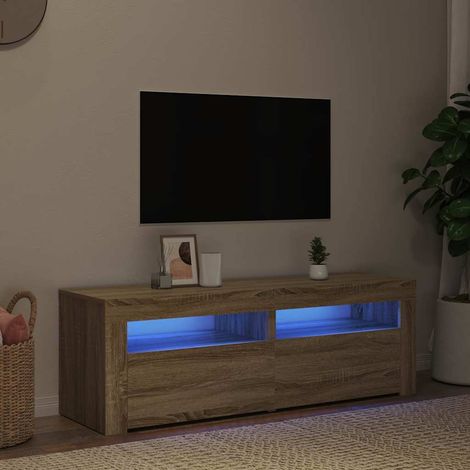 Meuble TV avec lumières LED pour Salon - Armoire TV Chêne sonoma 120x35x40 cm BV151347 - BonneVie (1/5)