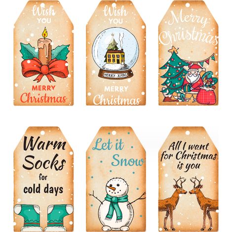 Etiquettes Cadeaux Noel - 60 Pièces - Format 4 x 7 cm - Design Vintage - Avec Ficelle - Pour Emballage Cadeaux et Décoration Intérieure (1/5)