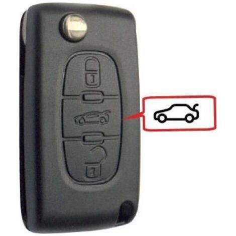 Coque de cle compatible Peugeot-Citroen 3 boutons - pile sur coque (1/2)