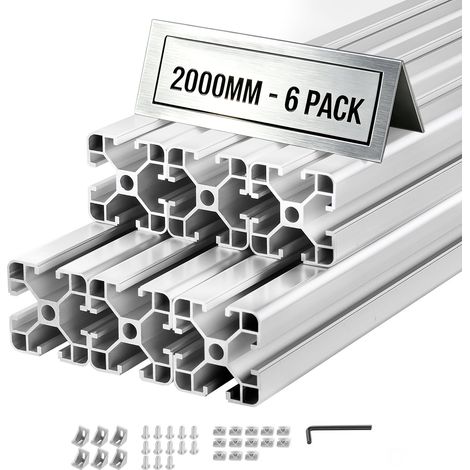 Profilé Aluminium Extrudé 4040 6 PCS Profilé Alu Anodisé 2000 mm Rainure en T Standard Européen pour Châssis d'Imprimante 3D, Machine CNC, Mobilier, Établis, Bricolage, Haute Résistance, Argenté (1/5)