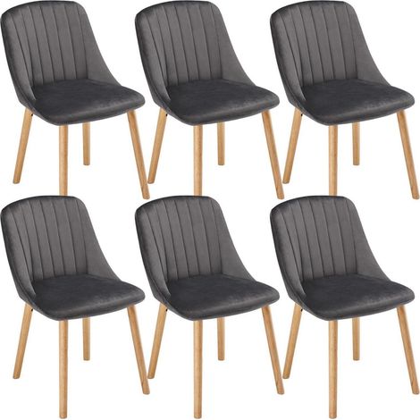 Esszimmerstühle 6er Set Samt Polsterstuhl mit Rückenlehne und Holzbeinen, Dunkelgrau (1/5)