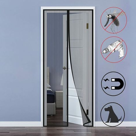 GENERIC-MagnéTique Moustiquaire 110x210cm Rideau Anti Mouche Porte sur Mesure de Porte sans Percer pour Porte d Entrée Intérieur/Patio/Coulissante, Noir (1/5)