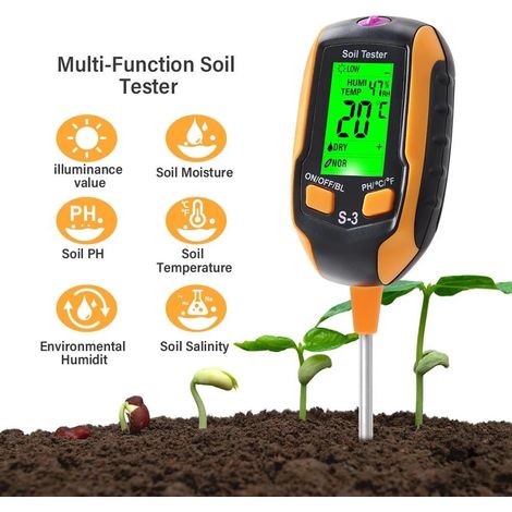 Testeur de sol numérique 6 en 1  Mesure l'humidité du sol, la température, le pH, la salinité, l'humidité ambiante et l'intensité lumineuse (1/5)