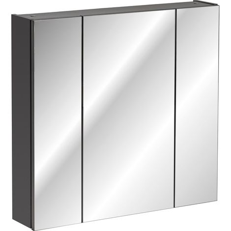 Armoire de salle de bain avec miroir murale - Gris diamant - L80-H75-P16 - MARSEILLA (1/4)