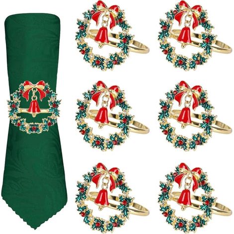 Ronds de serviette de Noël en forme de couronne (lot de 6), (1/5)