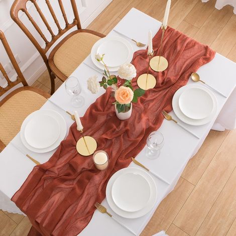 Chemin de table de mariage en mousseline Terracotta - Tissu décoratif - Lavable - 80 x 300 cm (1/5)