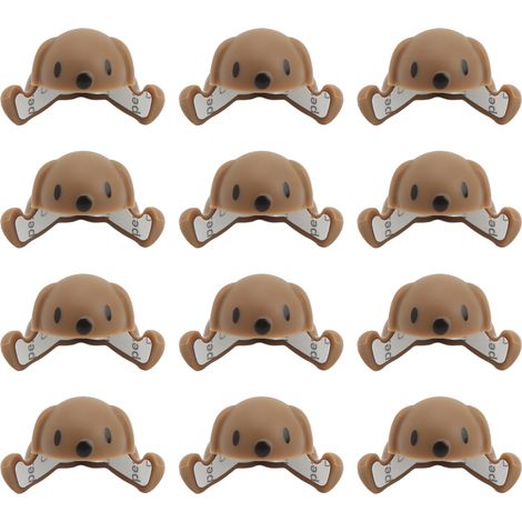 Lot de 12 protections d'angle bébé en silicone souple et flexible, adhésif, forme chien mignon, marron, pour meuble et table (1/5)