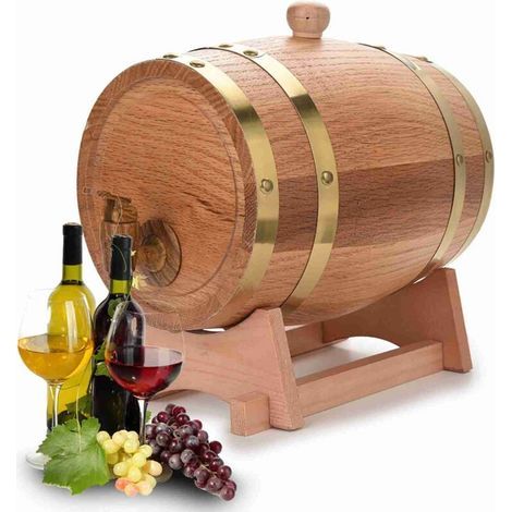 Tonneau de Vin, Chêne en Bois Durable Vintage Tonneau de Vin et Distributeur avec Support Récipient pour Fût à Vin pour Stockage de Vins Fins, Brandy, Whisky, Tequila(3L) (1/5)