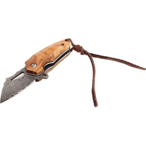 Couteau pliant en acier Damas haute dureté, manche en bois d'olivier, pour éplucher en extérieur (1/5)