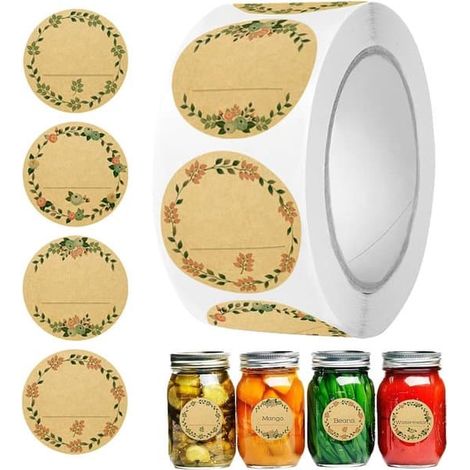 500 étiquettes autocollantes, pour pots, confitures, cadeaux et articles ménagers. En papier kraft, imprimables, motif floral, 50 mm. (1/5)