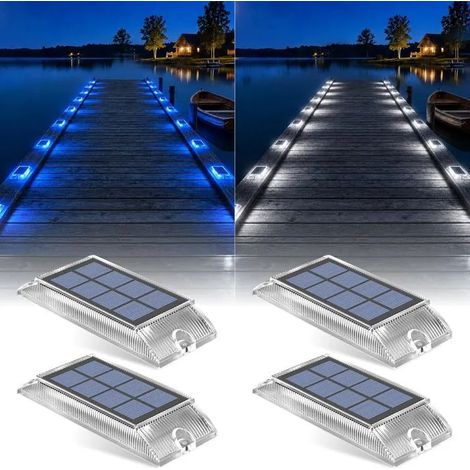 Lampes Solaires Extérieures Au Sol Lot De 4, Led 2-En-1 Bleu & Blanc Froid, Éclairage Solaire Extérieur Étanche Pour Jardin, Chemi (1/5)