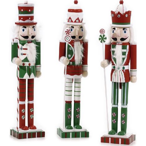 Set di 3 Soldatini Schiaccianoci Natalizi pezzi da collezione h38 rosso bianco  verde candy caramella dolci cake design idea regalo (1/5)
